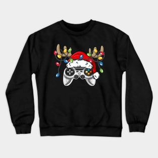 Games Controller With Santa Hat Reindeer Antlers Christmas Lights Crewneck Sweatshirt